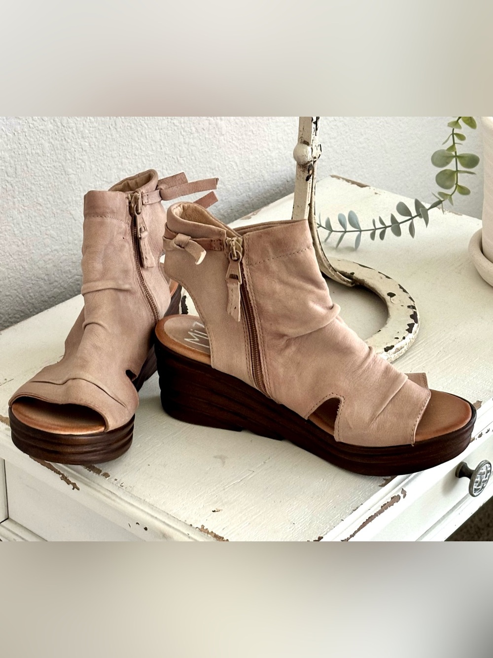 Miz Mooz Blush Peep-Toe Wedge Booties-Anna